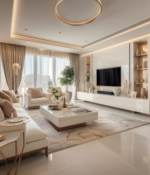 Luxury short-stay apartment in a global city skyline